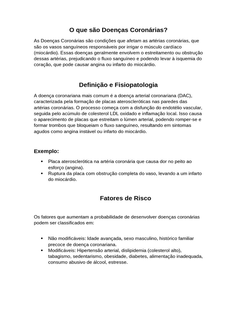 Doenças Coronárias: Causas e Sintomas | PDF | Doença arterial ...