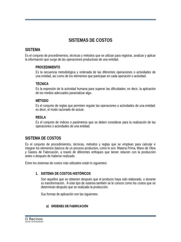 Sistemas de Costos: Definición y Tipos | PDF | Contabilidad de costos ...