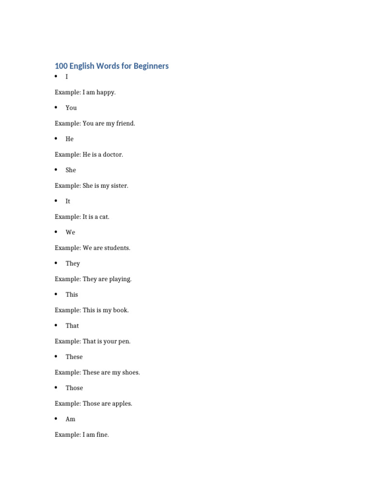 Essential 100 English Words for Beginners | PDF