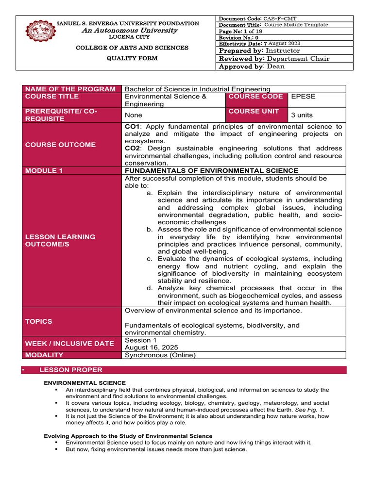 Module 1 Fundamentals of Environmental Science | PDF | Biodiversity ...