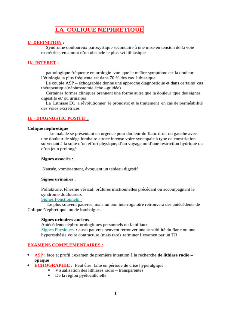 Colique néphrétique diagnostic et traitement PDF Médecine — free download