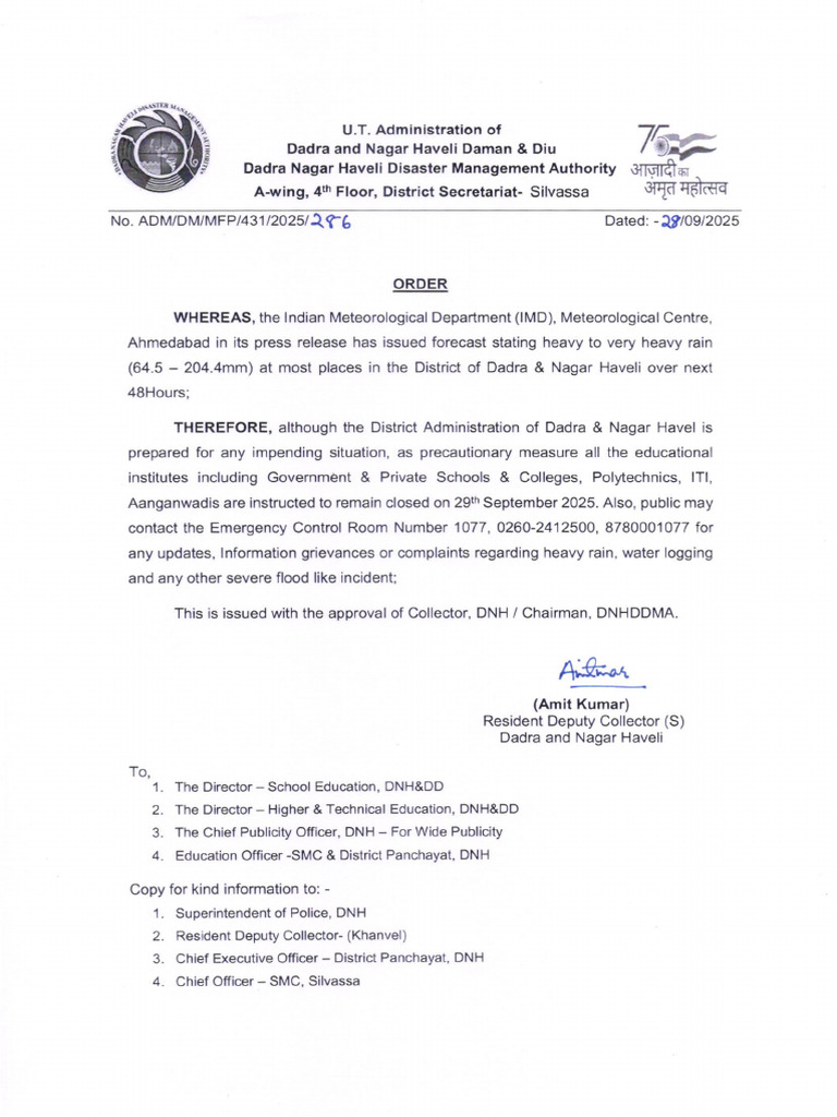 School Closure Order Due to Heavy Rain | PDF