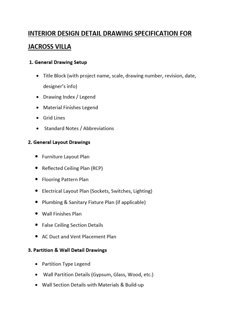 Jacross Villa Interior Design Specs | PDF | Door | Wall