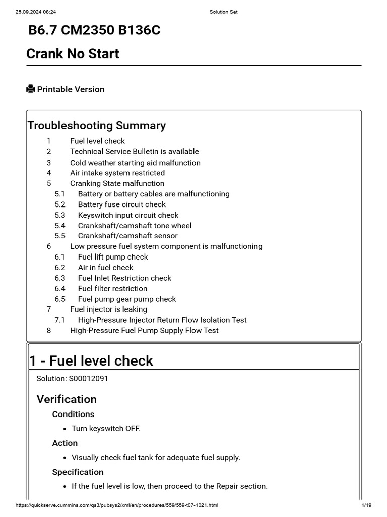 CM2350 B136C Crank No Start Troubleshooting | PDF | Verification And ...