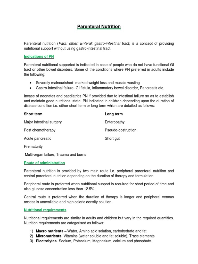 Parenteral Nutrition Overview and Formulations | PDF | Gastrointestinal ...