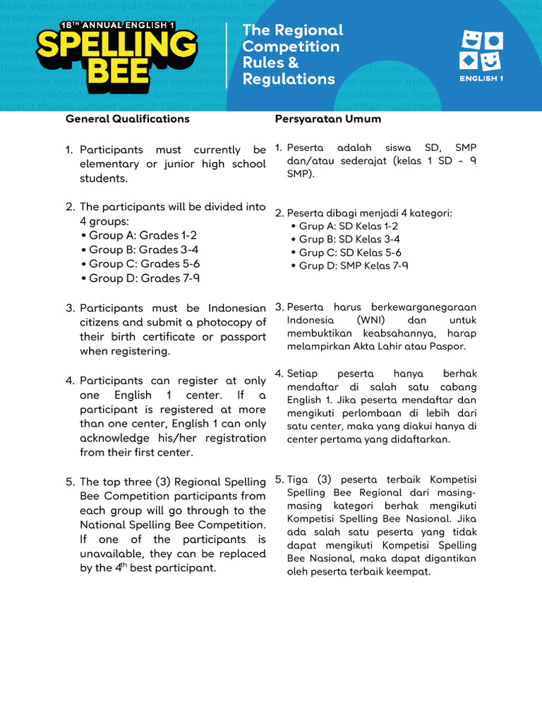 Regional 18th Spelling Bee - Rules and Regulation | PDF