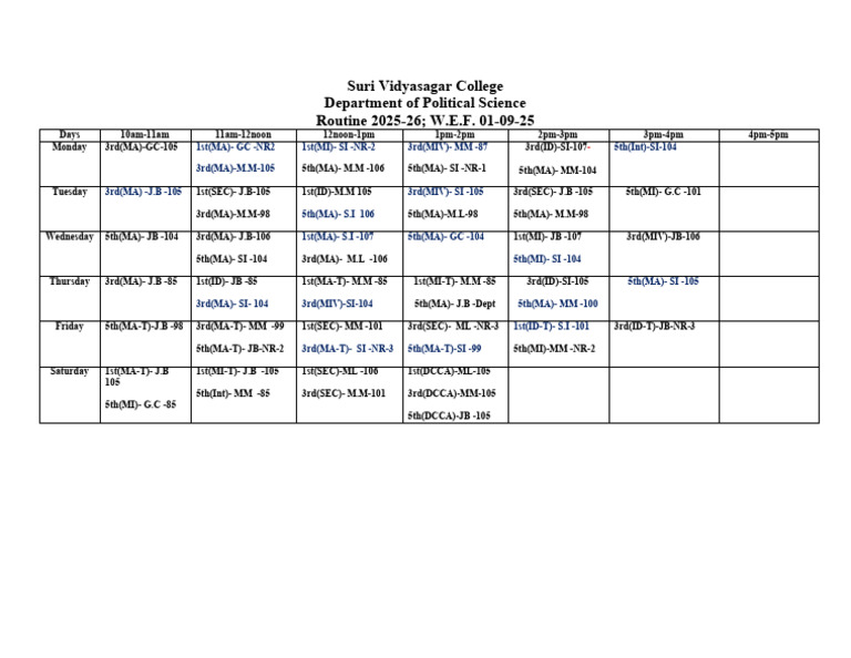 Suri Vidyasagar College Political Science Routine | PDF
