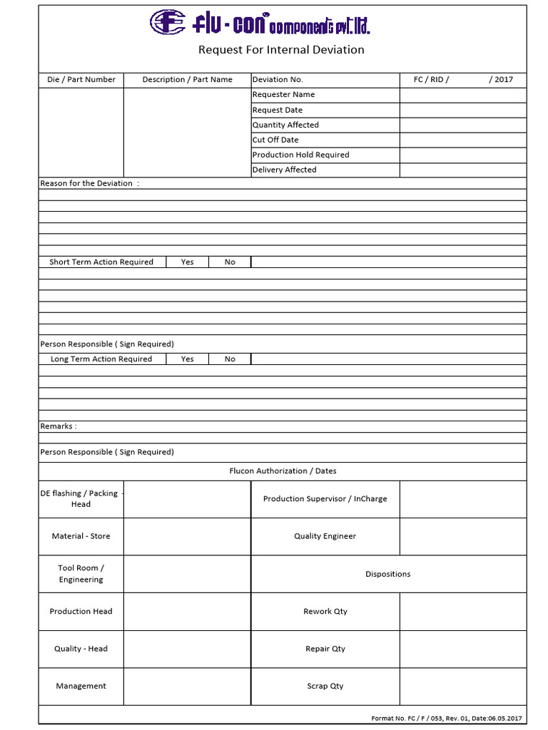 Internal Deviation Request Form | PDF
