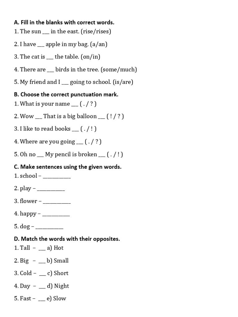 Class 2 English Practice Work | PDF