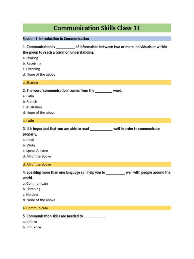 Communication Skills Class 11 | PDF | Adjective | Verb