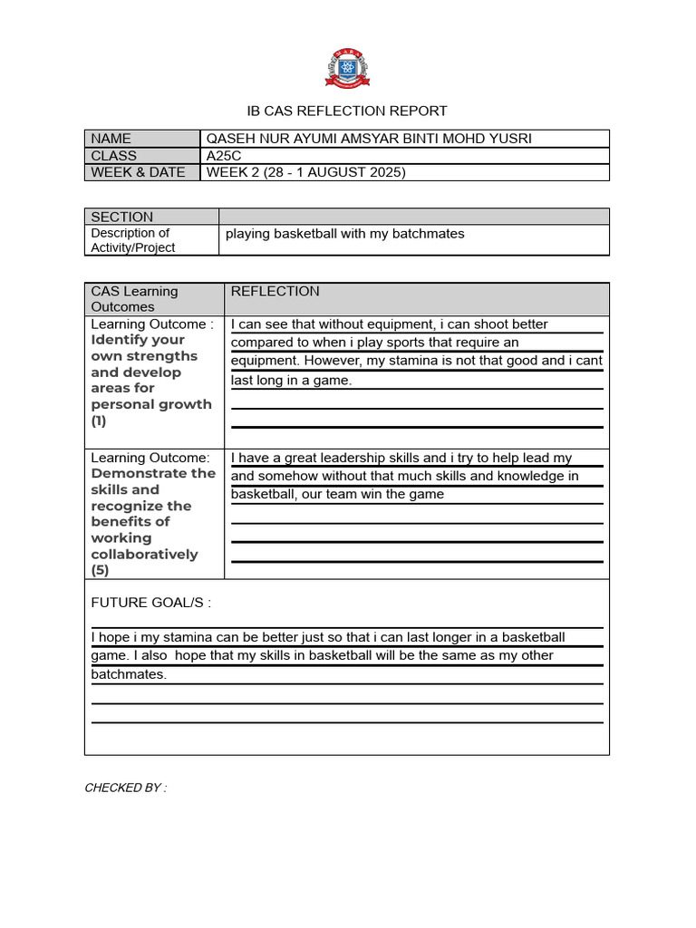 IB CAS Basketball Reflection Report | PDF