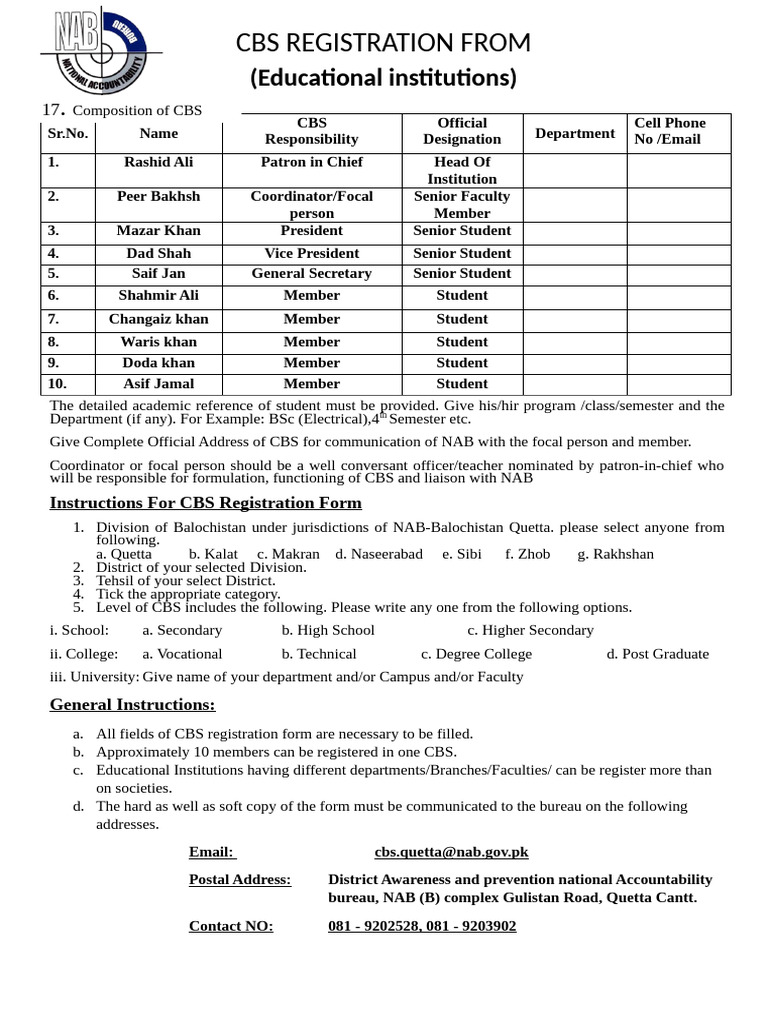 CBS Registration Form Guidelines KPK | PDF | Chess Theory | Chess