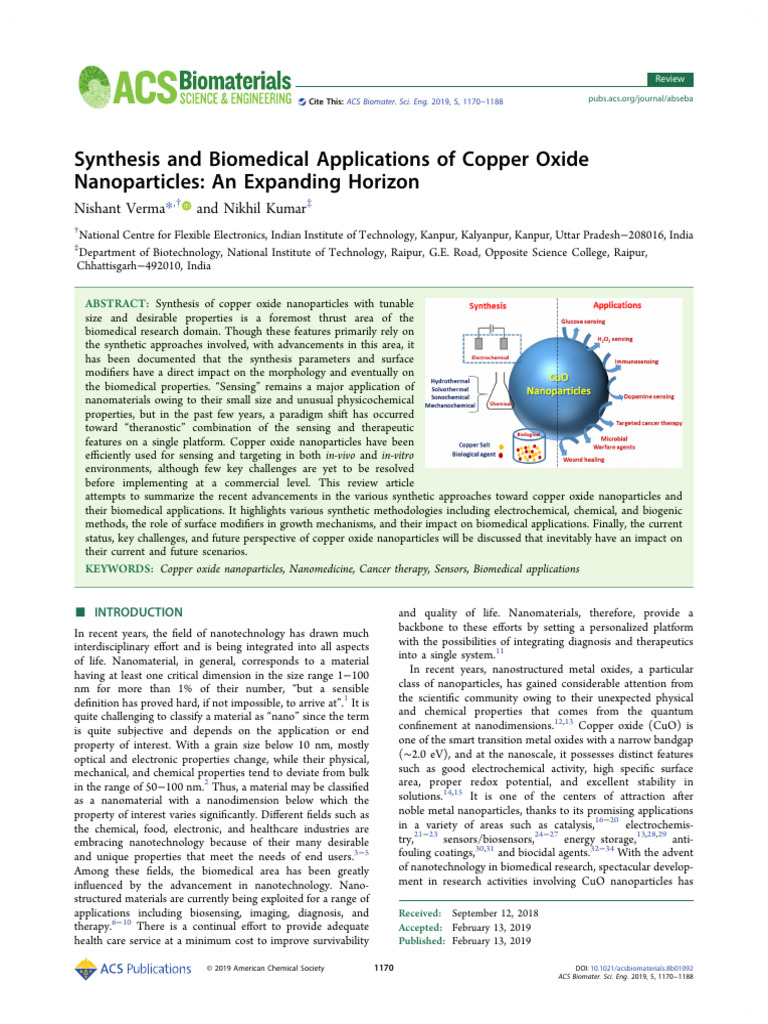 Synthesis and Biomedical Applications of Copper Oxide | PDF ...
