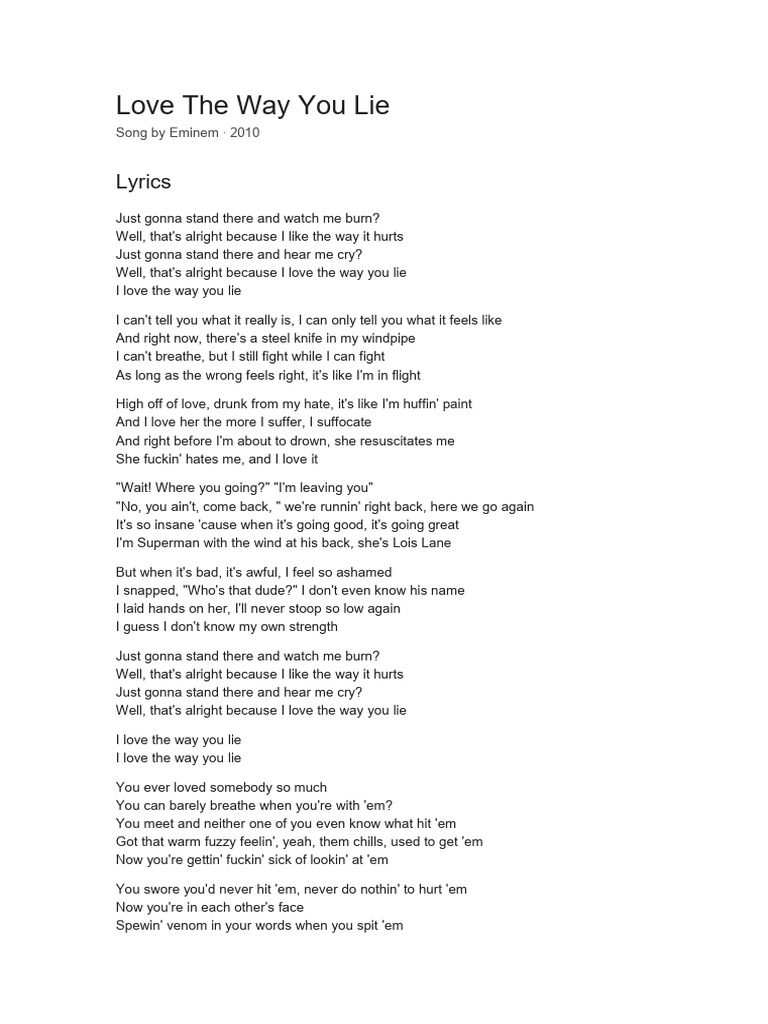 Eminem's "Love The Way You Lie" Lyrics | PDF