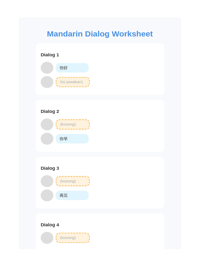 Mandarin Dialog Worksheet | PDF