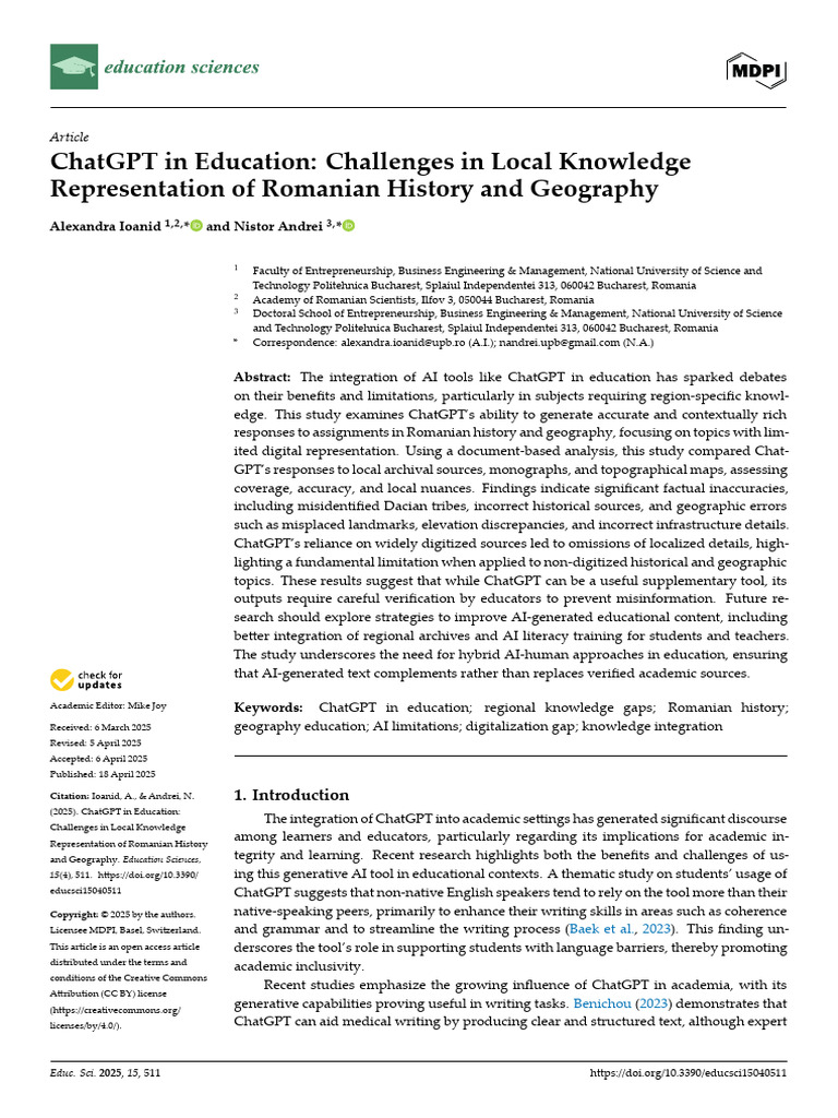 ChatGPT's Role in Romanian Education | PDF | Artificial Intelligence ...