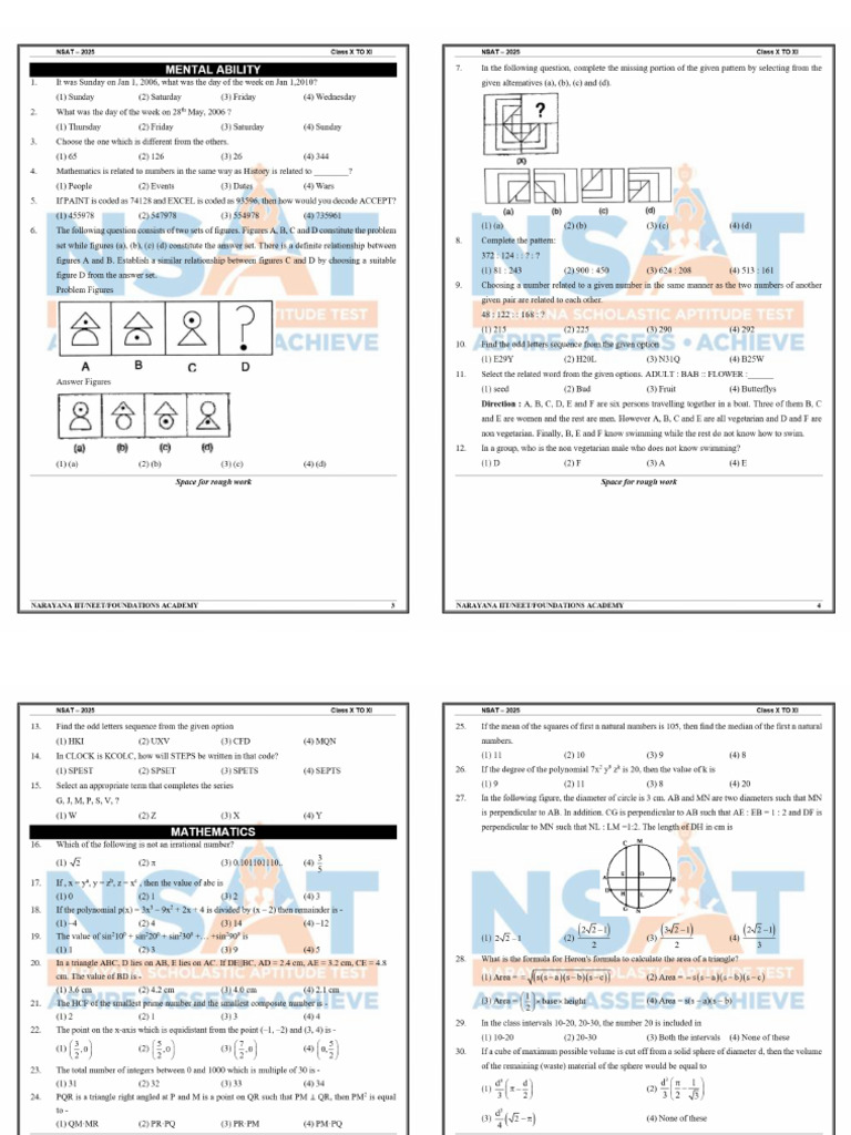 Class X To Xi Nsat QP | PDF