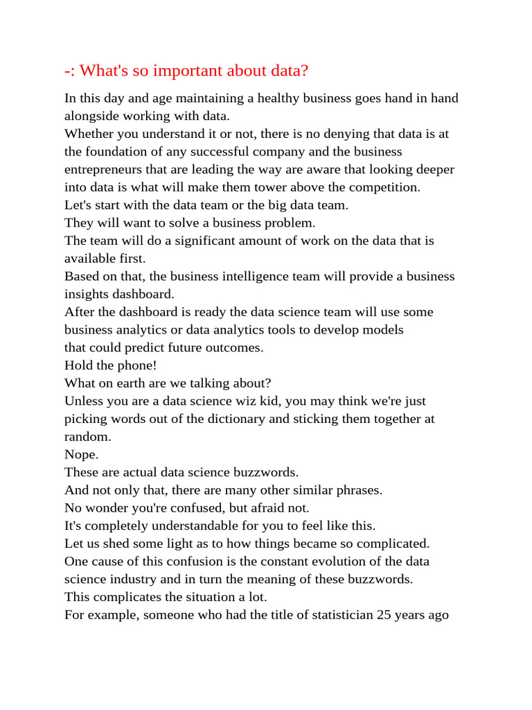 Importance of Data in Business Success | PDF | Statistics | Analytics