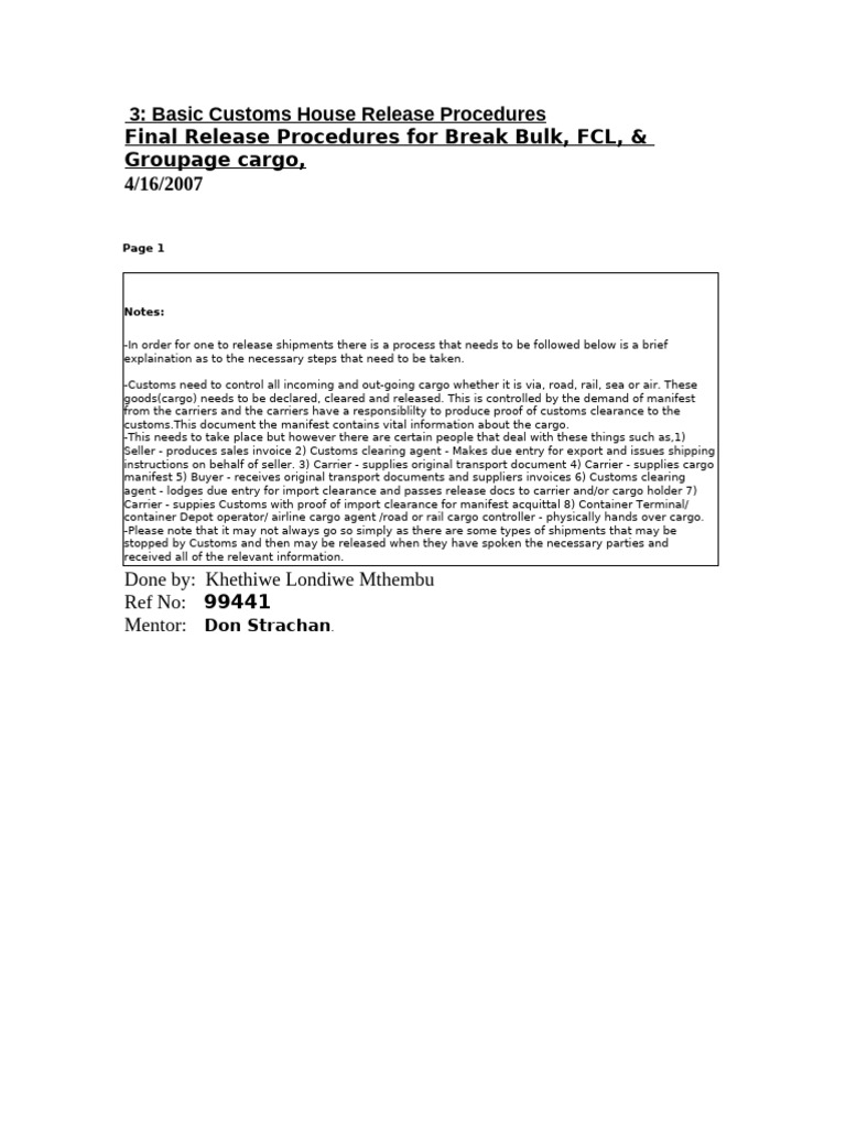 Customs Release Procedures for Breakbulk | PDF