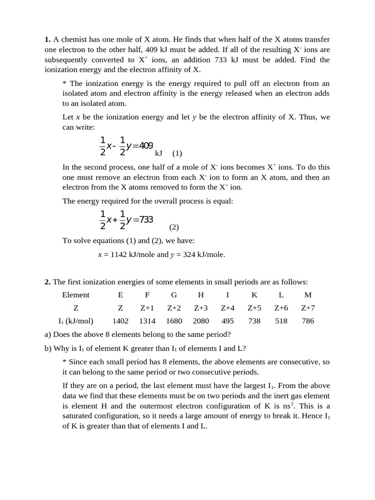 Ionization Energy and Electron Affinity Analysis | PDF | Ion | Chemical ...