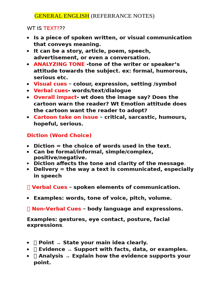REFERANCE NOTES GE Final Draft | PDF | Body Language | Communication