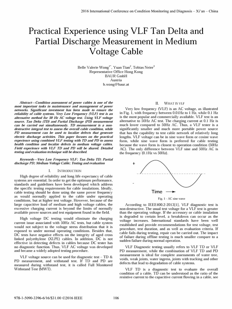 Practical Experience Using VLF Tan Delta and Partial Discharge ...