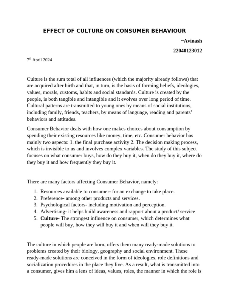 Culture's Impact on Consumer Choices | PDF | Consumer Behaviour | Behavior