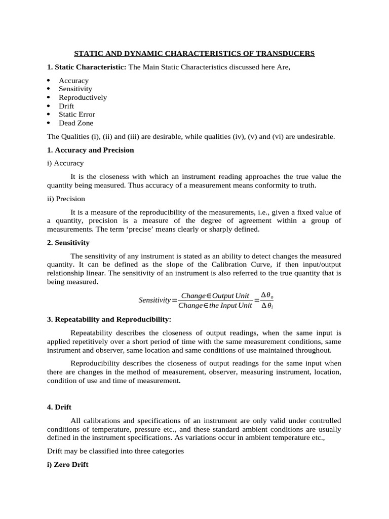 Static and Dynamic Characteristics of Transducers | PDF | Accuracy And ...