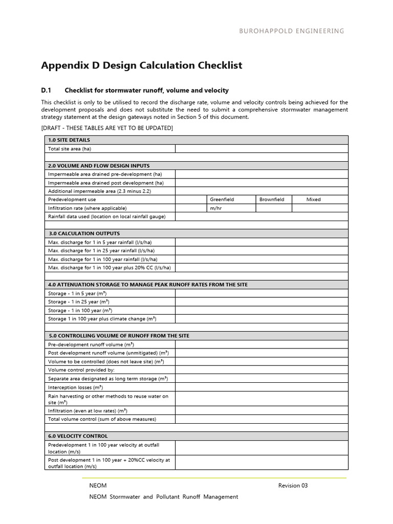 NEOM-NEV-STD-300-00.0A - Appendix D Design Calculation Checklist | PDF