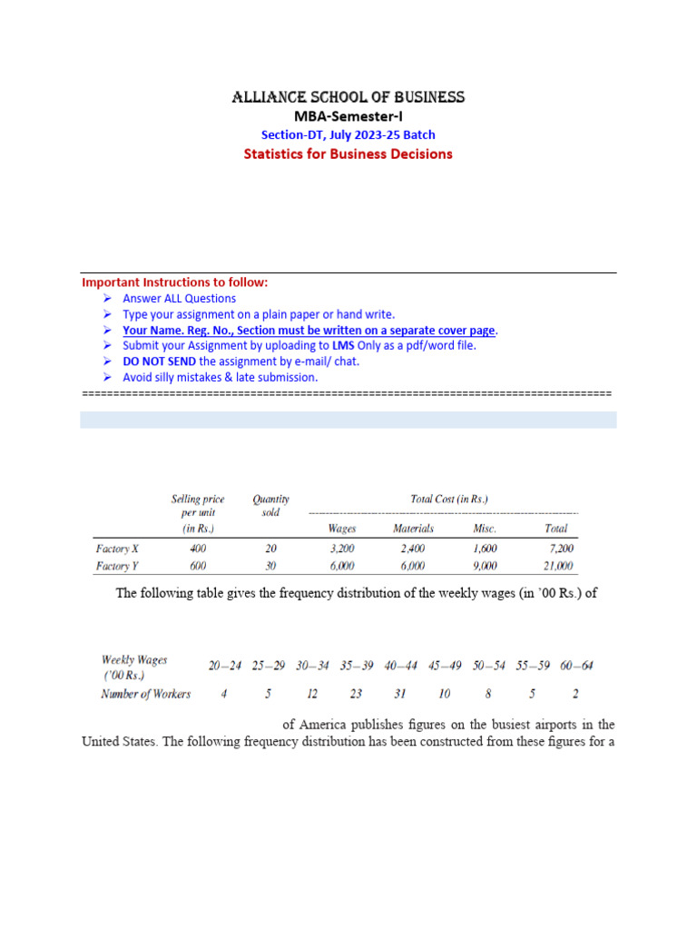 MBA Statistics Assignment Guidelines | PDF | Errors And Residuals ...
