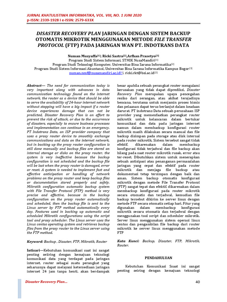 Rencana Pemulihan Bencana Jaringan Mikrotik | PDF