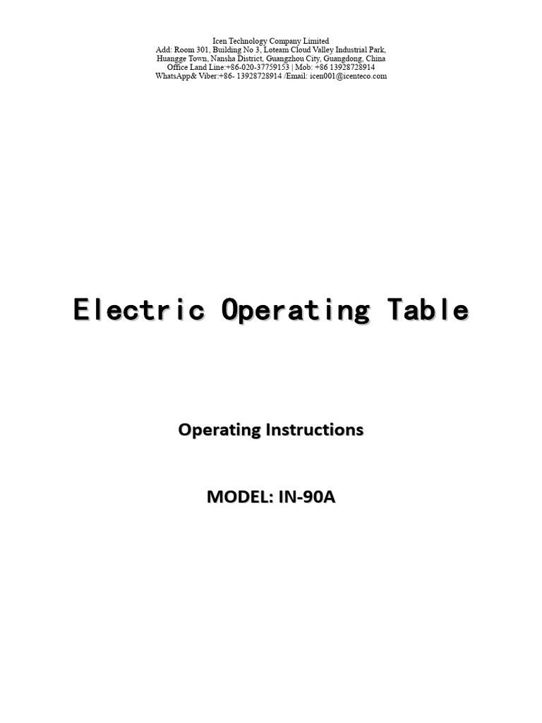 Electric Operating Table IN-90A Manual | PDF | Electrical Connector ...