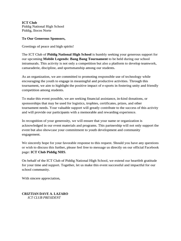ICT Club Solicitation Letter | PDF