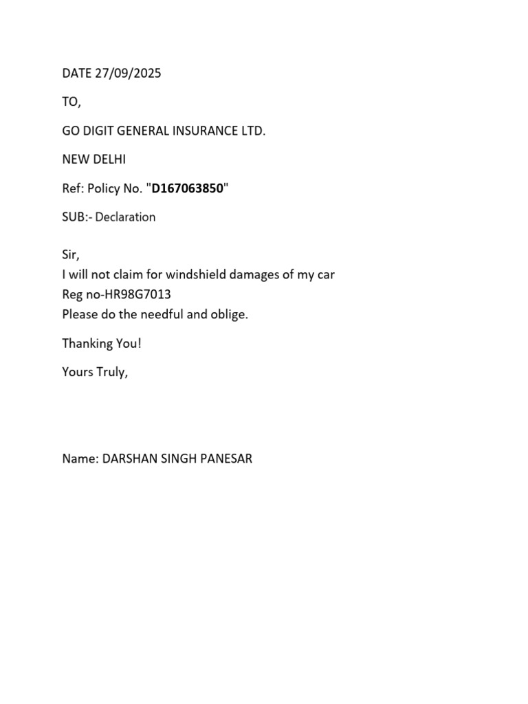 Go Digit Declaration | PDF
