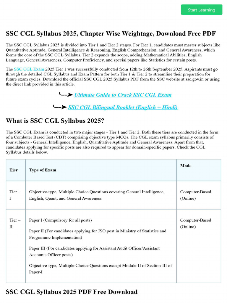 SSC CGL Syllabus 2025, Chapter Wise Weightage, Download Free PDF | PDF