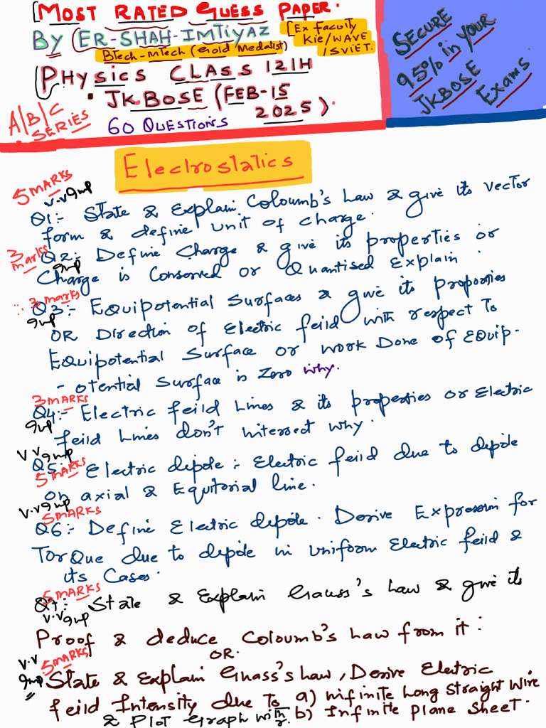 Guess Physics 12th Shah Imtiyaz | PDF