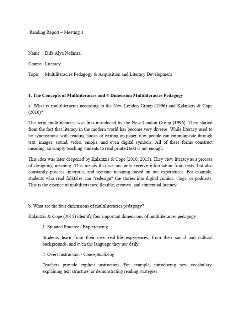 Reading Report Literacy | PDF | Literacy | Applied Linguistics