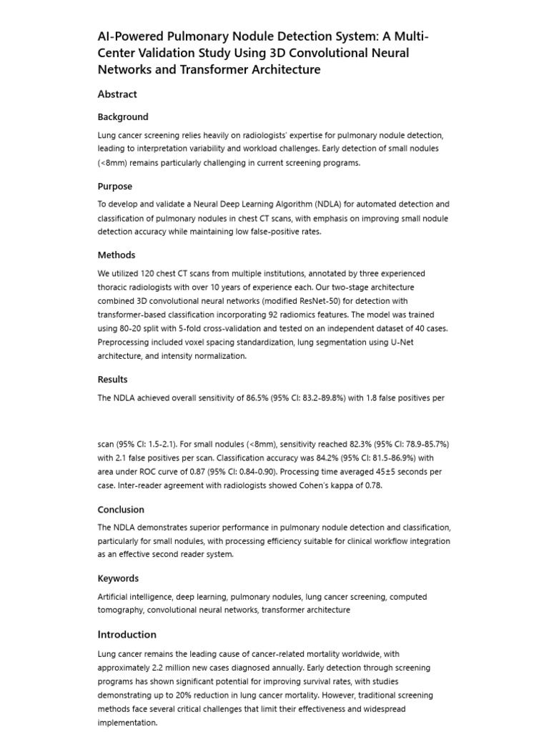 AI for Pulmonary Nodule Detection | PDF | Diseases And Disorders
