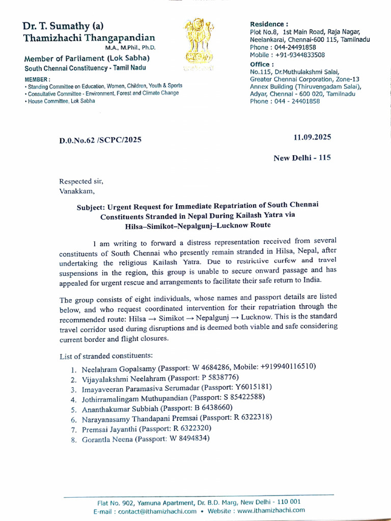 Urgent Repatriation Request for Chennai Constituents | PDF | Government ...