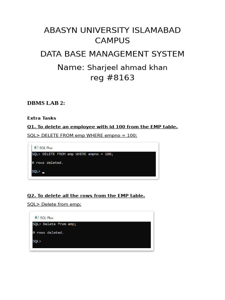 SQL Deletion Commands for DBMS Tasks | PDF