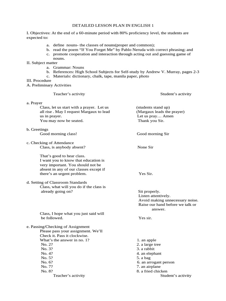 Lesson Plan in English Nouns | PDF | Noun | Word