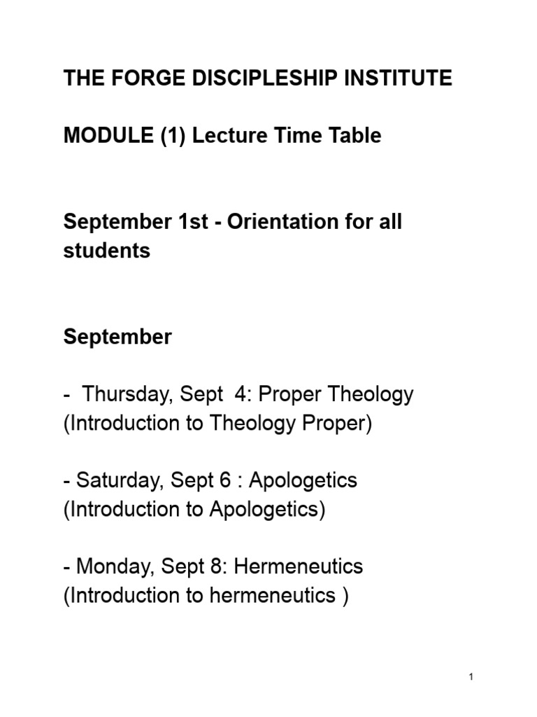 Lecture Time Table - The Forge Discipleship Institute - 3 | PDF
