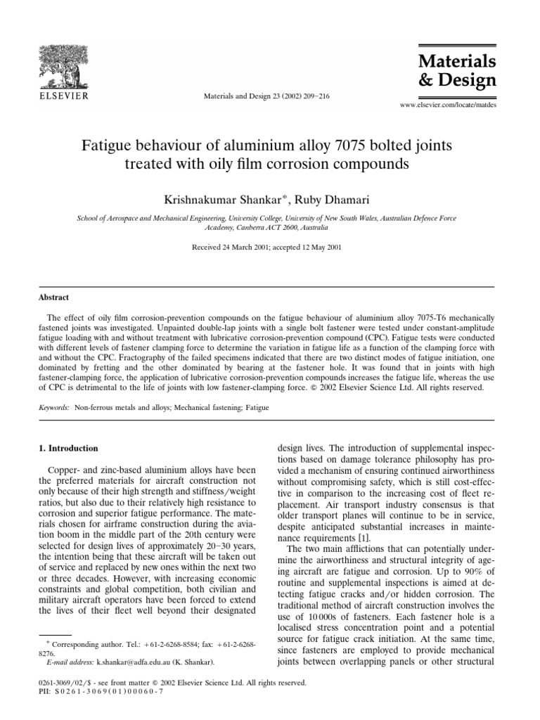 Fatigue Behaviour of Aluminium Alloy 707 | PDF | Fatigue (Material ...