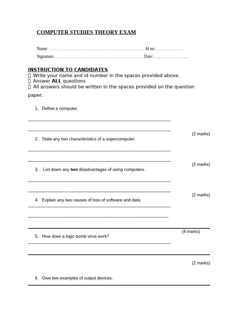 Computer Studies Theory Exam Guide | PDF | Computing | Computer Engineering