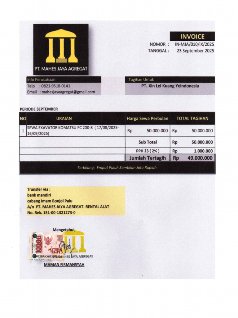 Inv 010 Mja-Xinlei Exa Komatsu | PDF