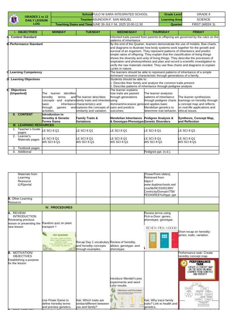 Afsm Science 8 q1 Week 3 | PDF | Genotype | Dominance (Genetics)