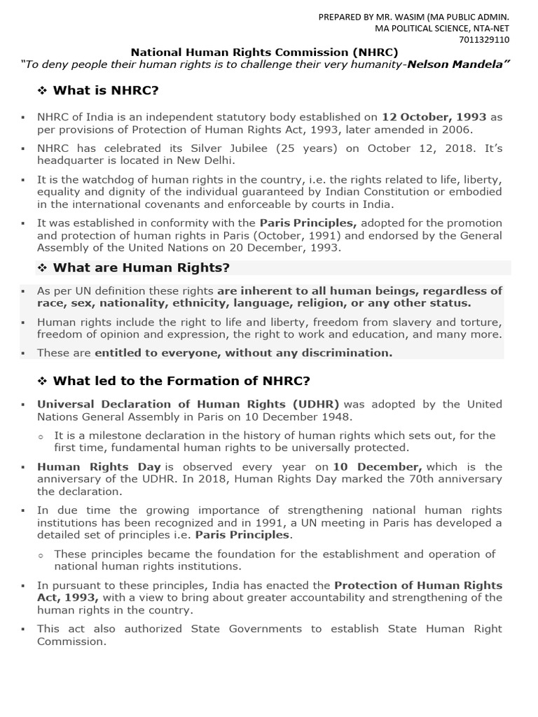 Overview of India's NHRC and Human Rights | PDF | Human Rights | Governance