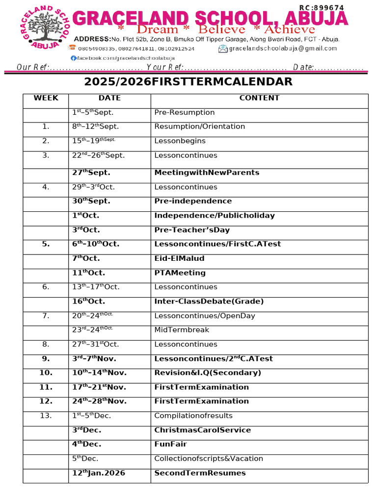 First Term School Calendar 2025 | PDF