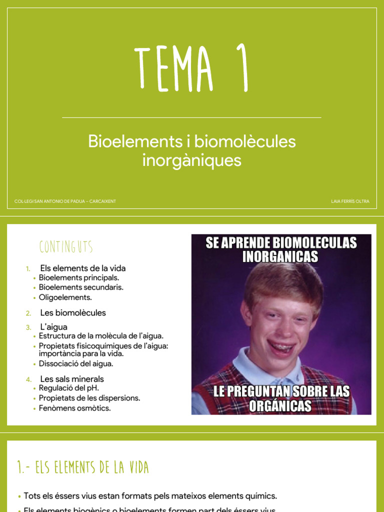 Tema 1 - Bioelements I Biomolã Cules Inorgã Niques | PDF