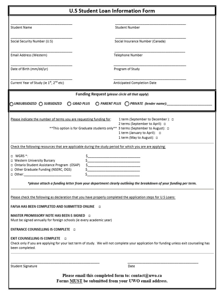 U.S. Student Loan Application Form | PDF | Investment Banking | Loans
